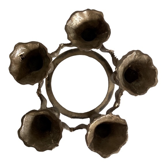 Brass Five Girl Angels Playing Guitar Round Base Candle Holder Art Deco VTG EUC - Picture 8 of 14